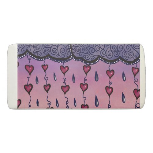 Cute clouds hearts and raindrops eraser