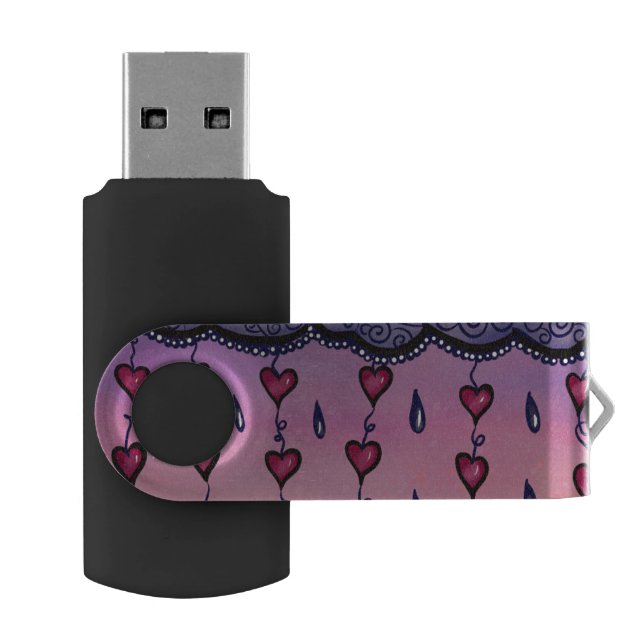 Cute clouds, hearts and raindrops flash drive (Opened)