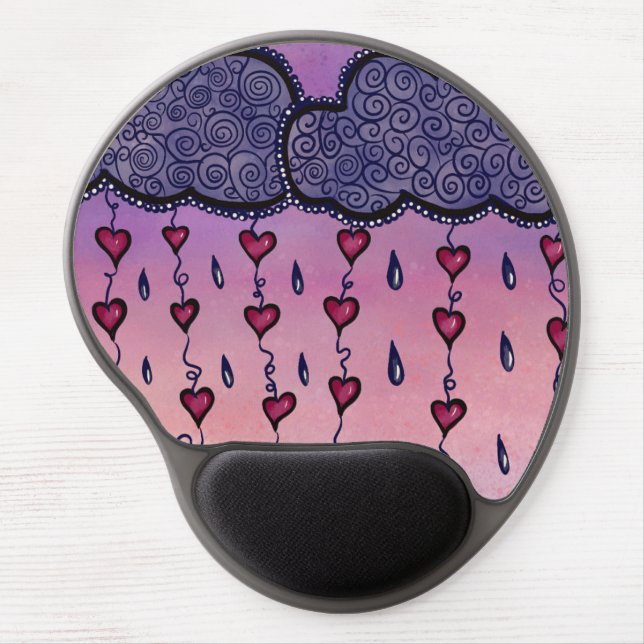 Cute clouds, hearts and raindrops gel mouse pad (Front)