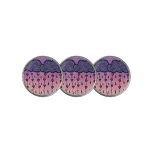 Cute clouds, hearts and raindrops golf ball marker