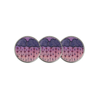 Cute clouds, hearts and raindrops golf ball marker