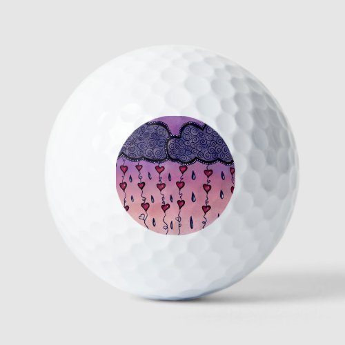 Cute clouds hearts and raindrops golf balls