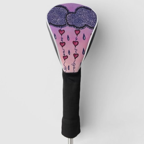 Cute clouds hearts and raindrops golf head cover