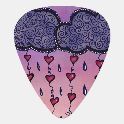 Cute clouds hearts and raindrops guitar pick
