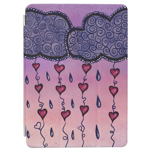Cute clouds hearts and raindrops iPad air cover