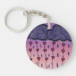 Cute clouds, hearts and raindrops keychain
