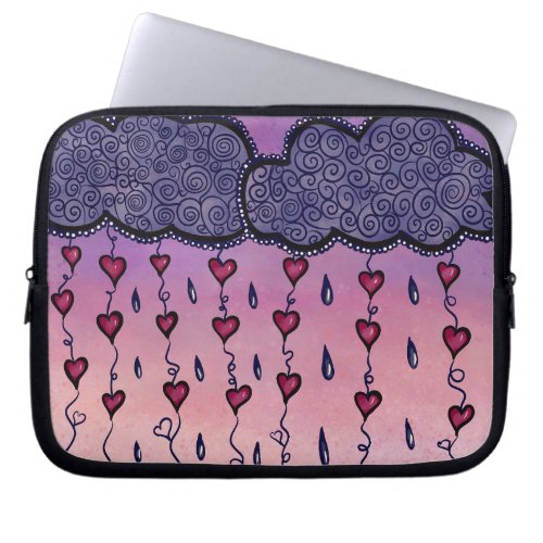 Cute clouds hearts and raindrops laptop sleeve