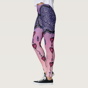 Cute clouds, hearts and raindrops leggings