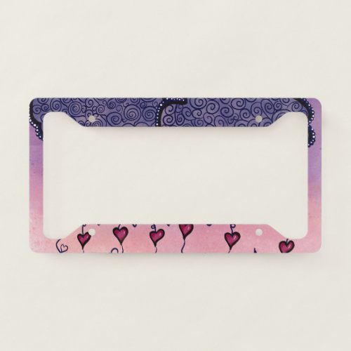Cute clouds hearts and raindrops license plate frame