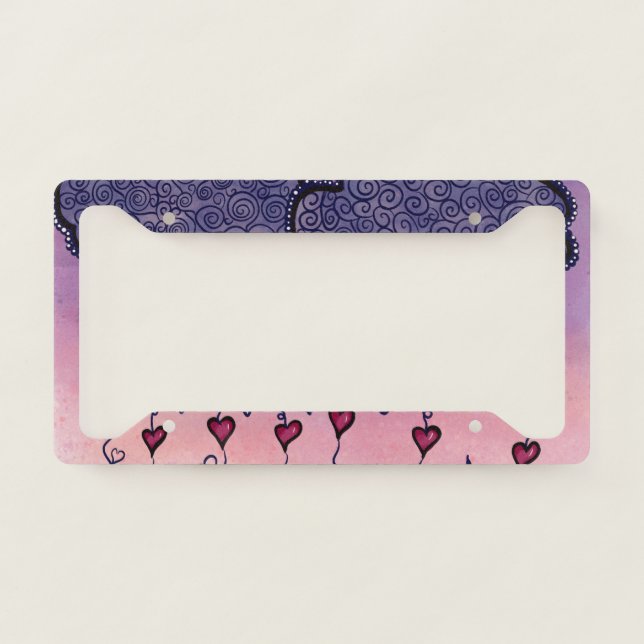 Cute clouds, hearts and raindrops license plate frame (Front)
