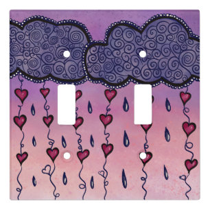 Cute clouds, hearts and raindrops light switch cover
