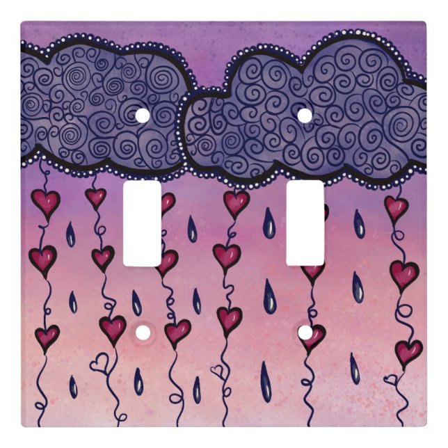 Cute clouds, hearts and raindrops light switch cover (Front)