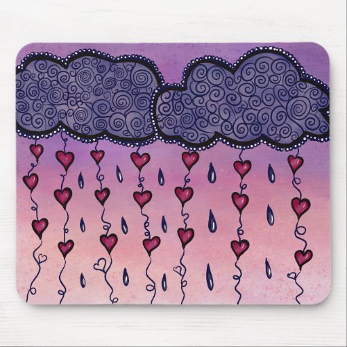Cute clouds hearts and raindrops mouse pad