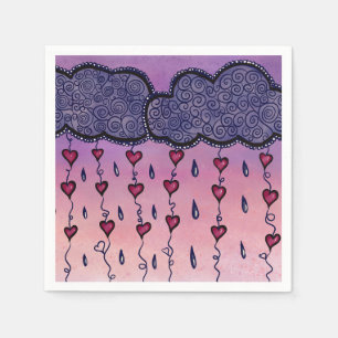 Cute clouds, hearts and raindrops napkins