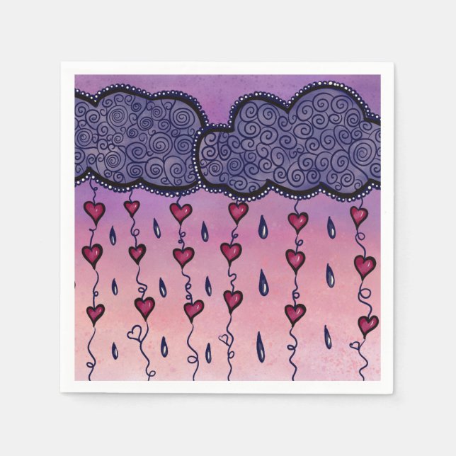 Cute clouds, hearts and raindrops napkins (Front)