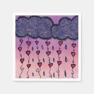 Cute clouds, hearts and raindrops napkins