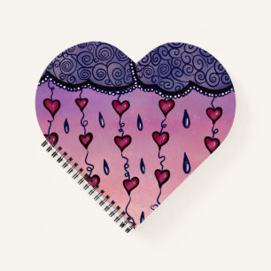 Cute clouds, hearts and raindrops notebook