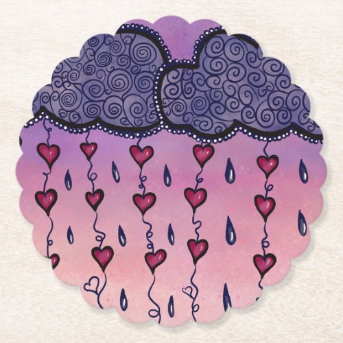 Cute clouds hearts and raindrops paper coaster