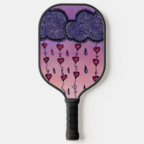 Cute clouds hearts and raindrops pickleball paddle