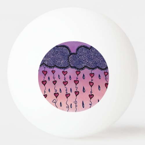 Cute clouds hearts and raindrops ping pong ball