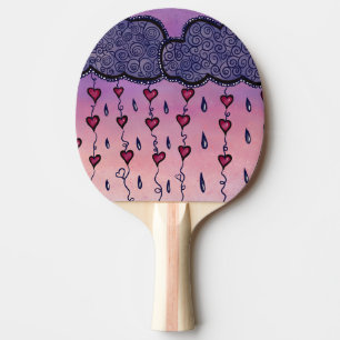 Cute clouds, hearts and raindrops ping pong paddle