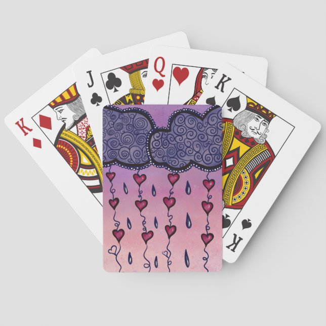 Cute clouds, hearts and raindrops poker cards (Back)