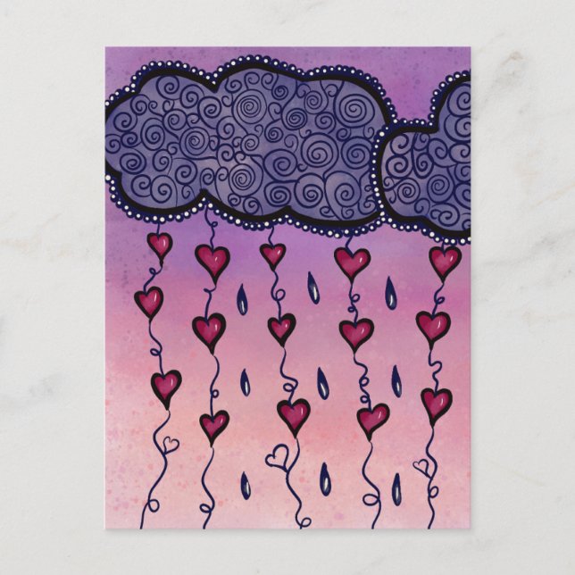 Cute clouds, hearts and raindrops postcard (Front)