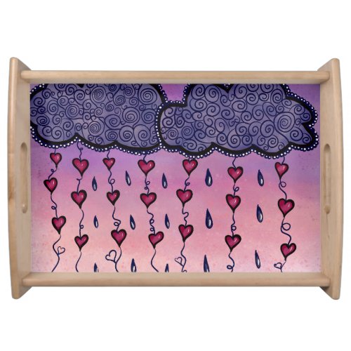 Cute clouds hearts and raindrops serving tray