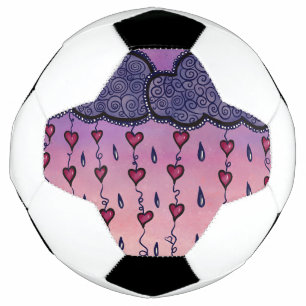 Cute clouds, hearts and raindrops soccer ball