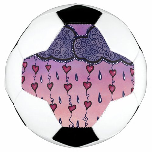 Cute clouds hearts and raindrops soccer ball