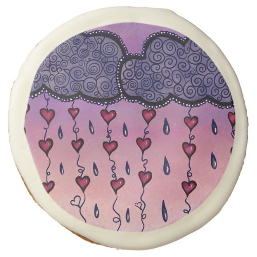 Cute clouds hearts and raindrops sugar cookie