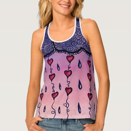 Cute clouds hearts and raindrops tank top