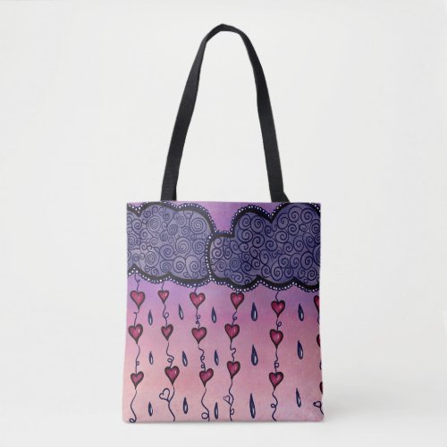 Cute clouds hearts and raindrops tote bag