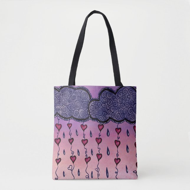 Cute clouds, hearts and raindrops tote bag (Front)