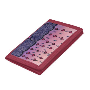 Cute clouds, hearts and raindrops tri-fold wallet