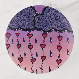 Cute clouds, hearts and raindrops trinket tray