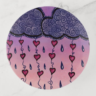 Cute clouds, hearts and raindrops trinket tray