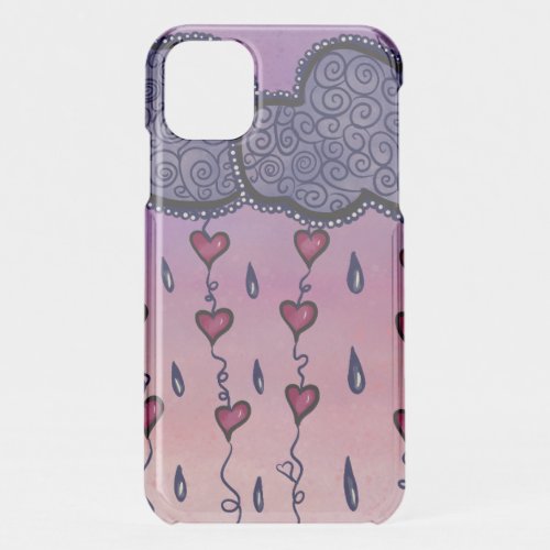 Cute clouds hearts and raindrops iPhone 11 case