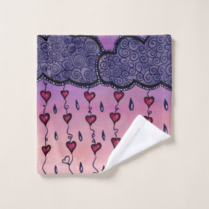 Cute clouds, hearts and raindrops wash cloth