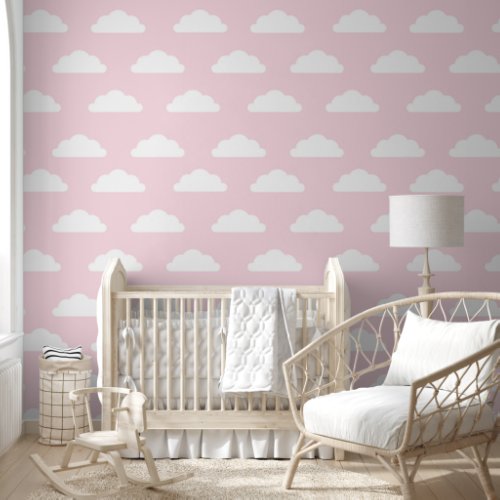Cute Clouds _ Soft Pink Kids or Nursery Wallpaper