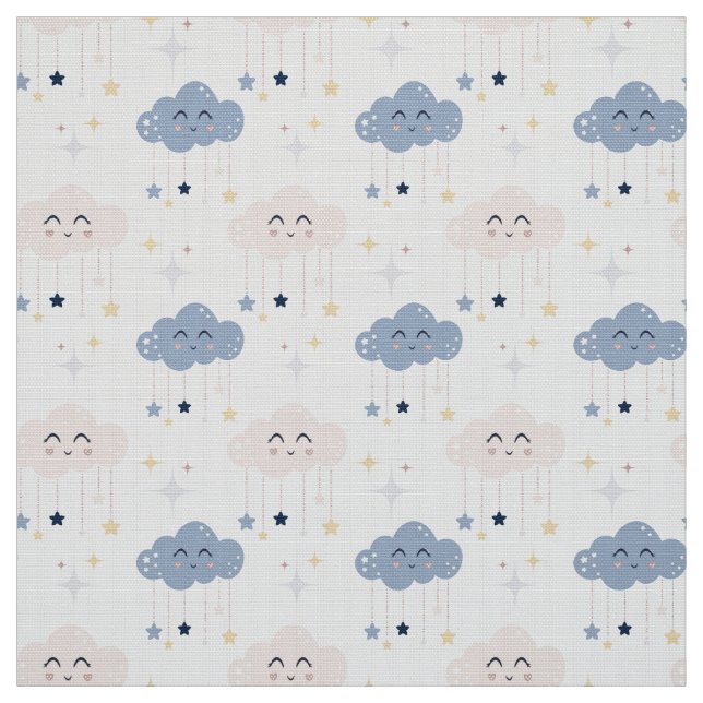 Cute Clouds White Fabric By The Yard Fat Quarter (Swatch)