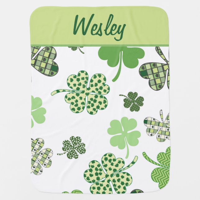 Cute clovers green and white baby blanket (Front)