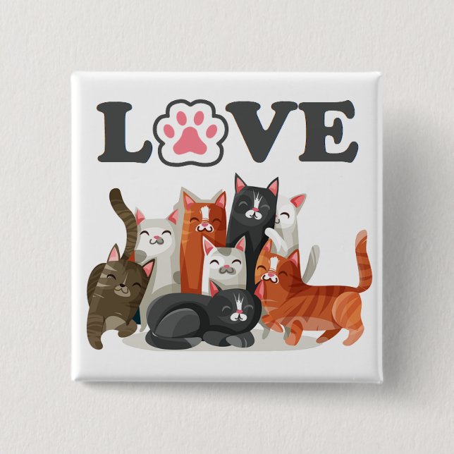 Cute Clowder of Cats Illustration with LOVE Button (Front)
