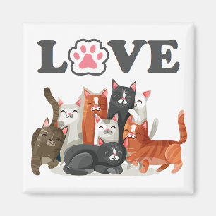 Cute Clowder of Cats Illustration with LOVE Magnet