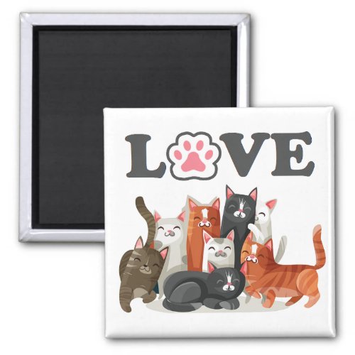 Cute Clowder of Cats Illustration with LOVE Magnet