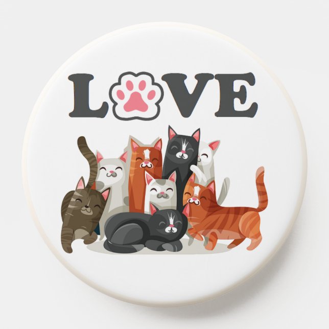Cute Clowder of Cats Illustration with LOVE PopSocket (Popsocket)