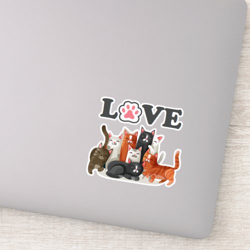 Cute Clowder of Cats Illustration with LOVE Sticker