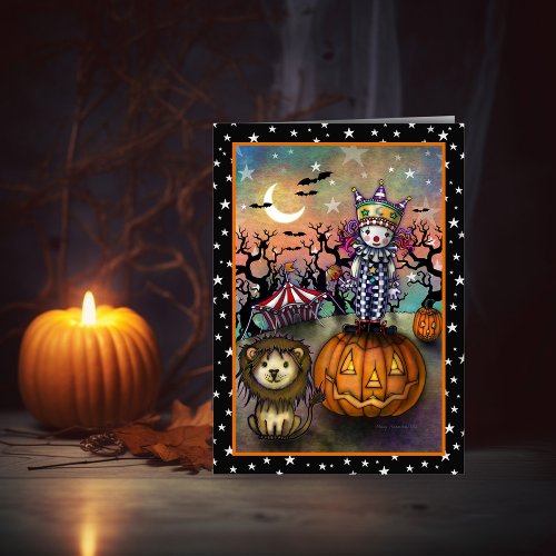 Cute Clown and Lion Halloween Art Card