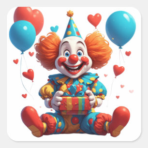 Cute Clown Birthday Party With Gift 🎁 Square Sticker