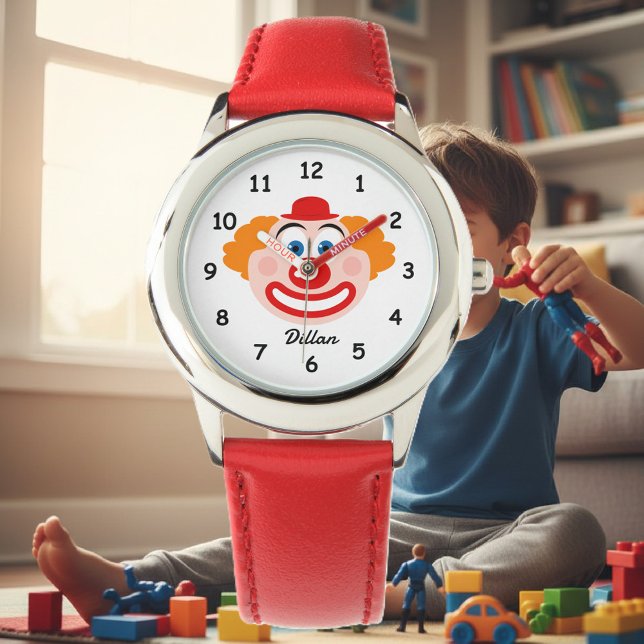 Cute clown face kid's watch withc custom name (clown watch for kids)